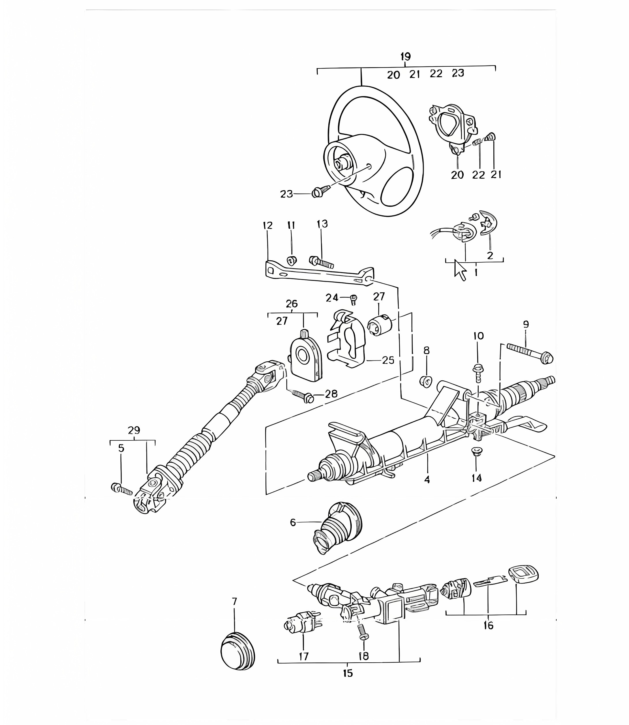 steering outer tube, steering shaft, steering wheels 996 TURBO 2001-05