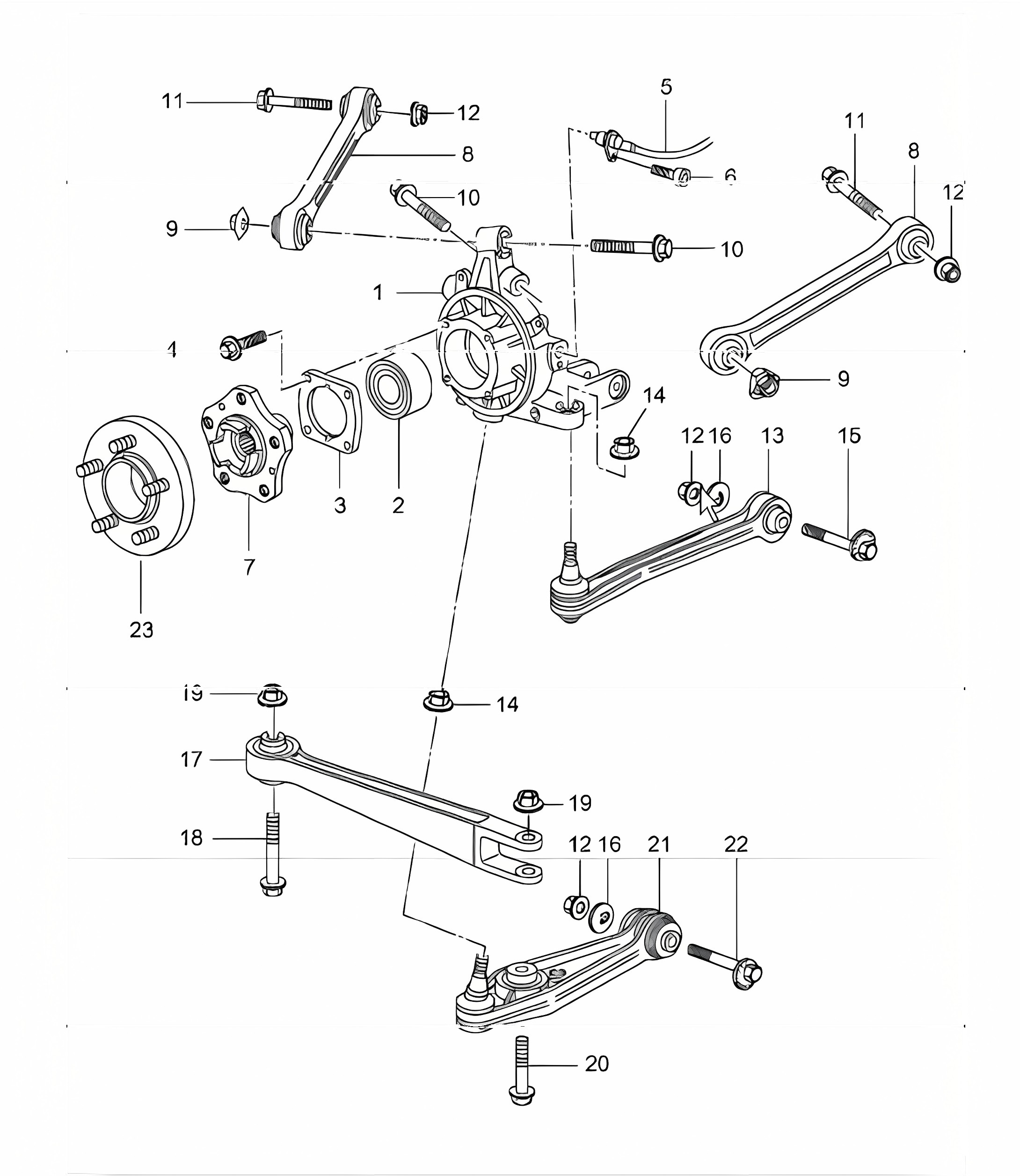 rear axle, wheel carrier, control arm, wheel hub 996 TURBO 2001-05