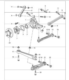 essieu arrière, porte-roue, bras oscillant, moyeu de roue 996 TURBO 2001-05