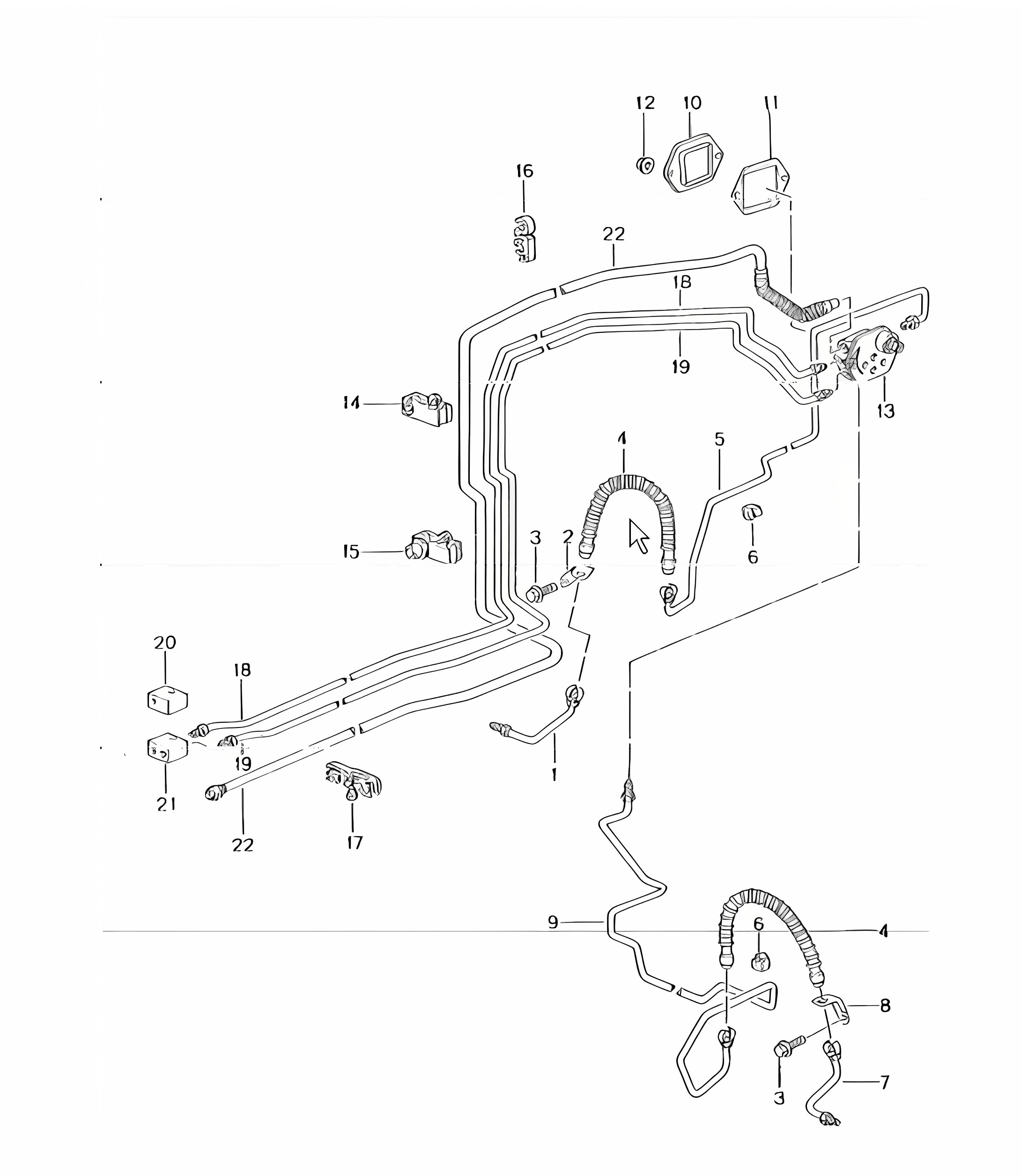 brake lines, front axle, underbody, vacuum line 996 TURBO 2001-05