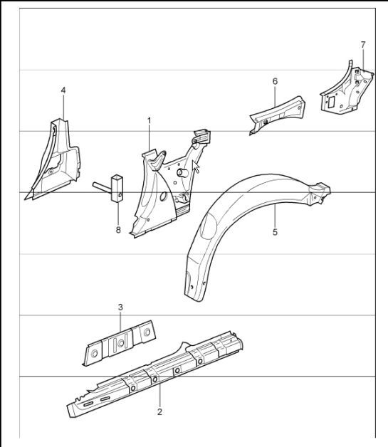 Diagram 801-65 Porsche 997 MK1 Carrera 4 3.6L 2005-08 Body