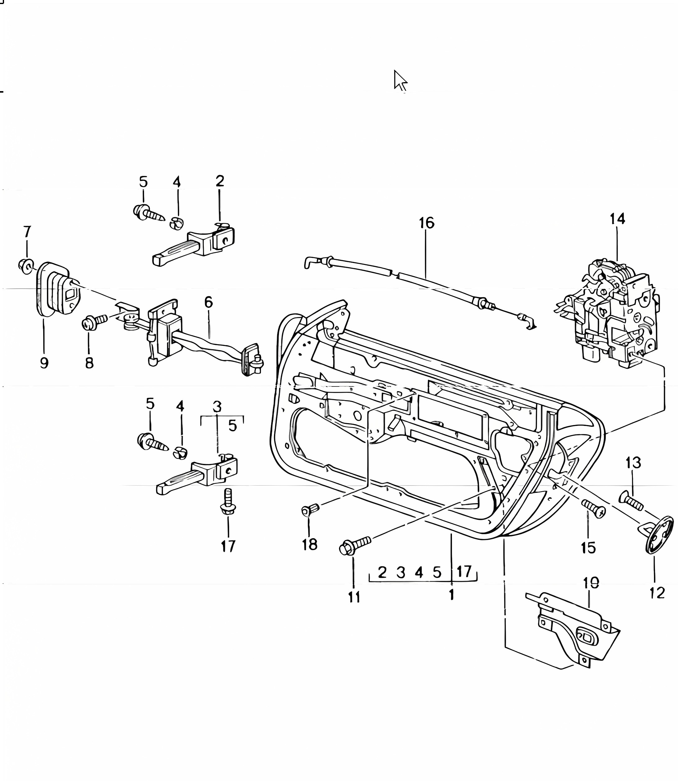 door in white, installation parts, door lock 996 TURBO 2001-05