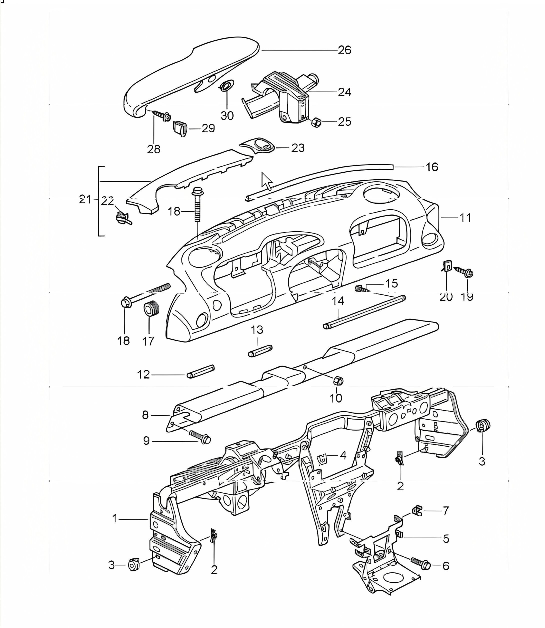 dashboard trim with retaining frame 996 TURBO 2001-05