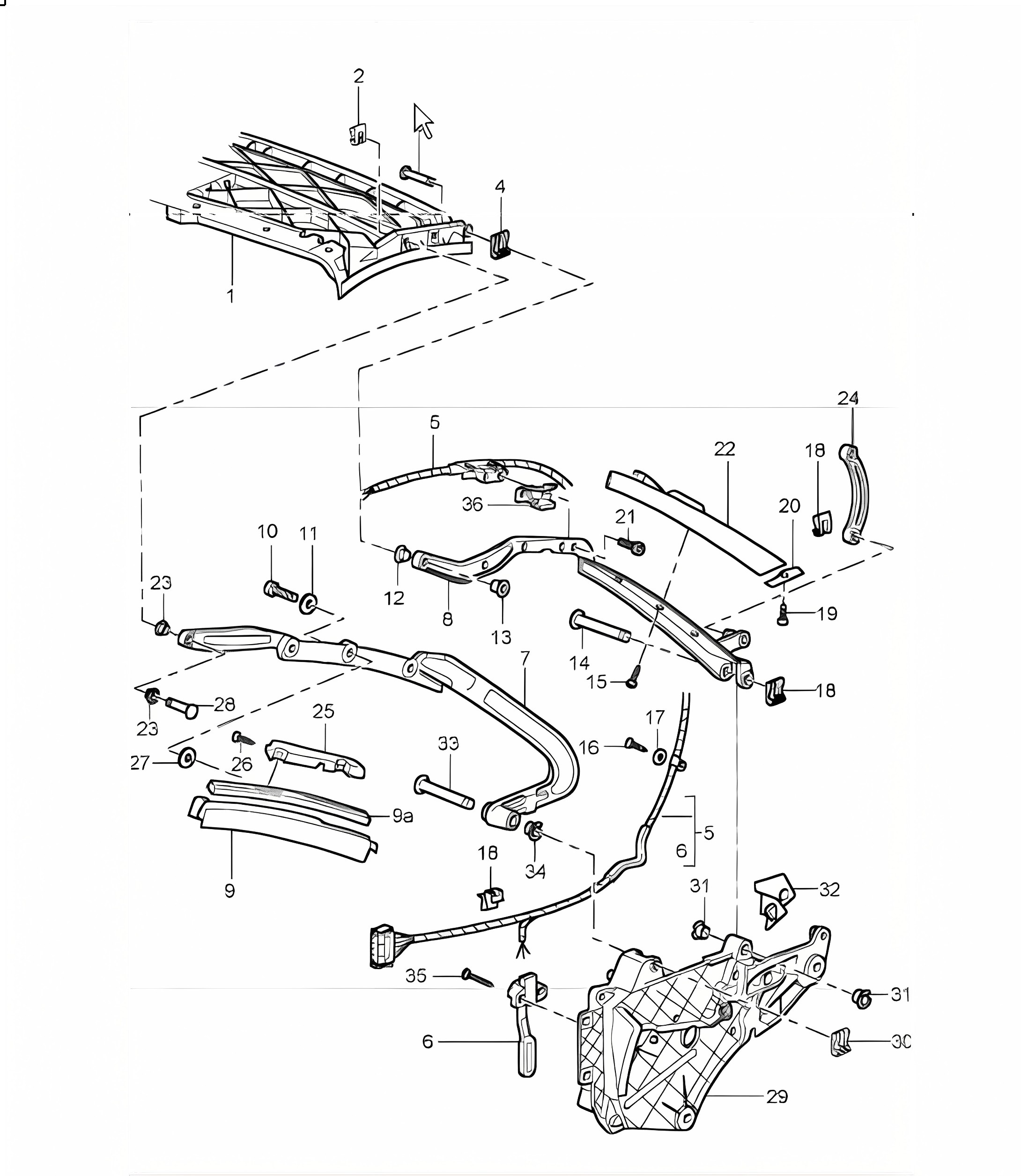 convertible top frame, single parts 996 TURBO 2001-05