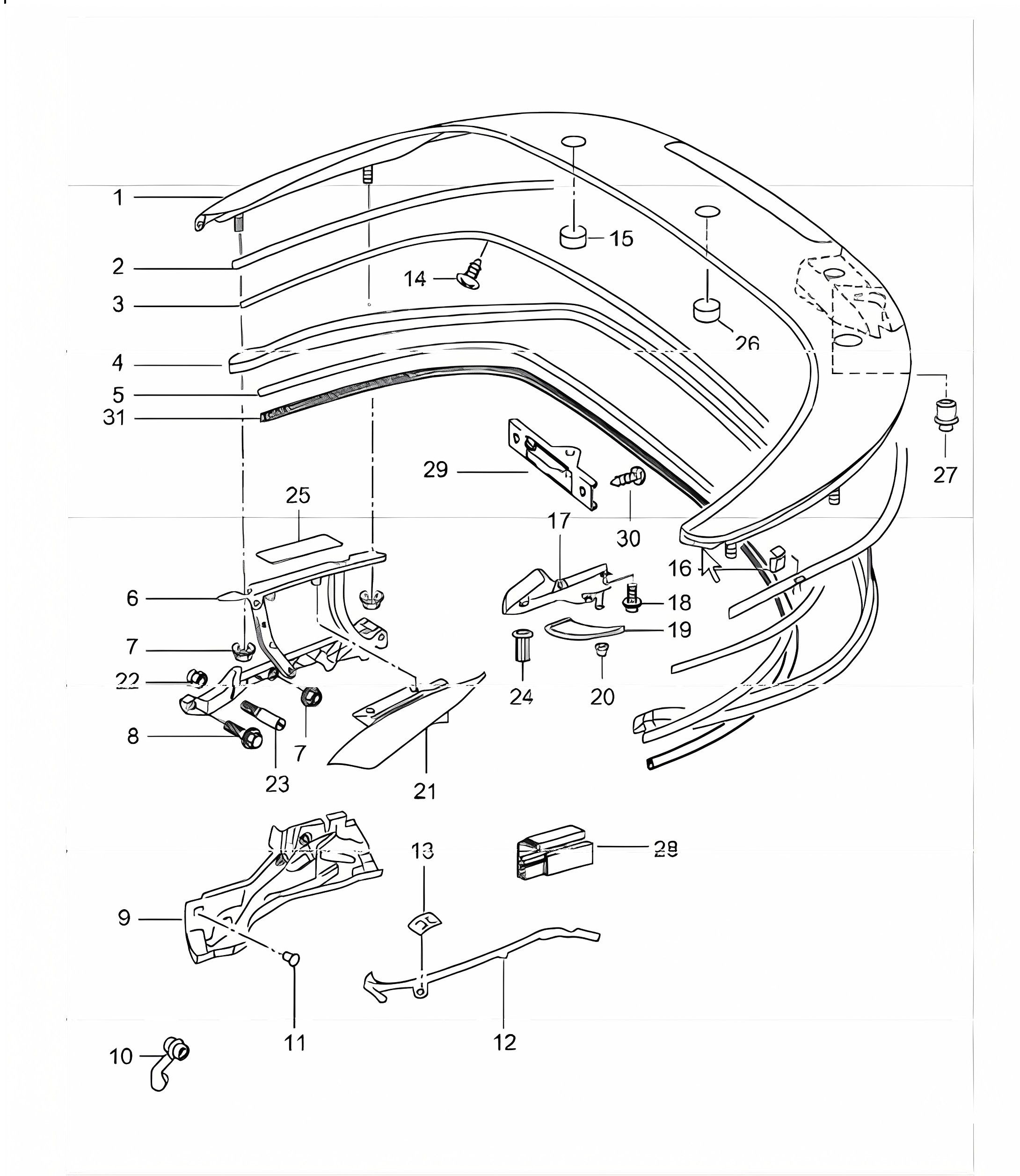 convertible top compartm., lid, gaskets 996 TURBO 2001-05