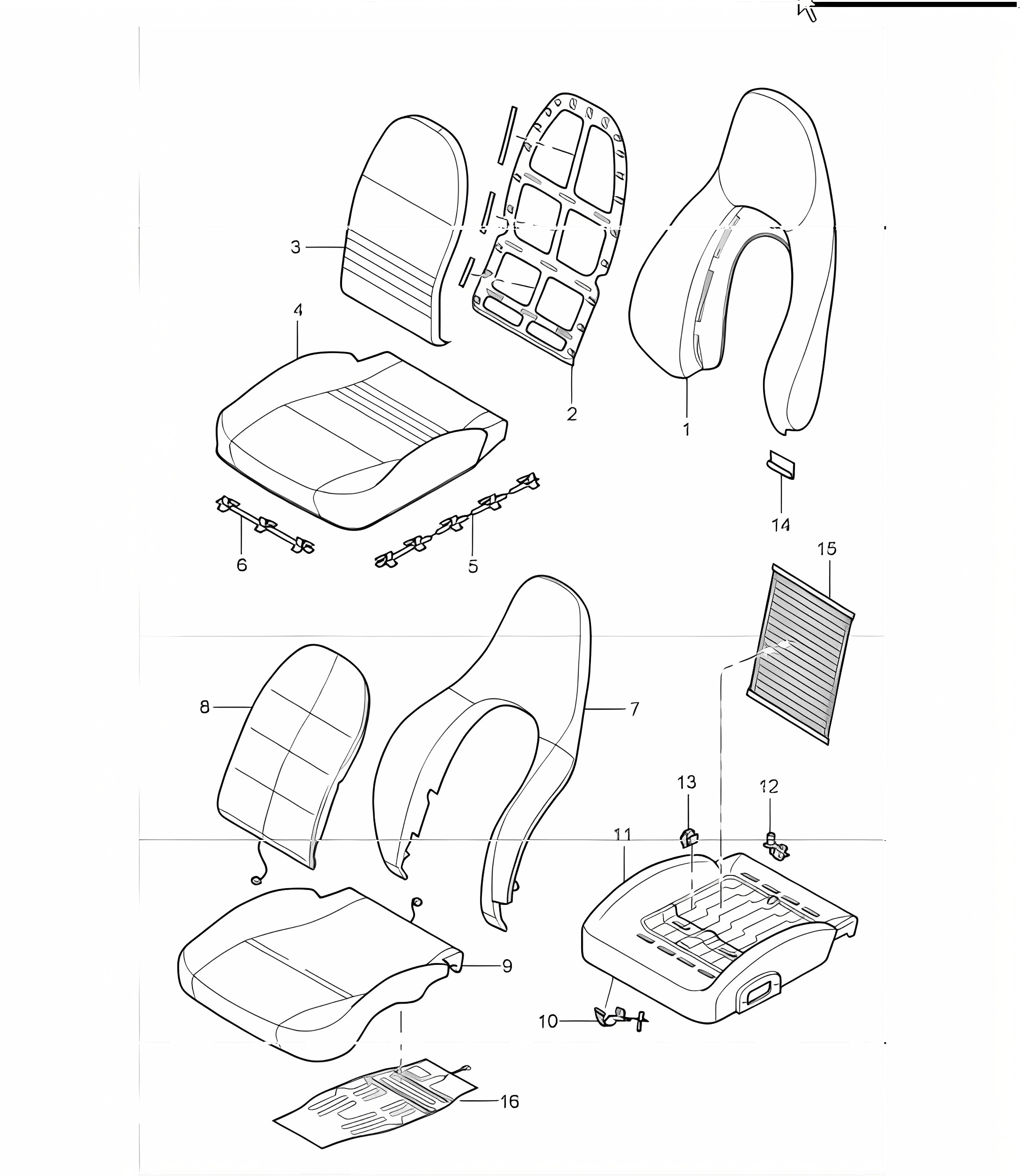 cover foam part, comfort seat, standard seat 996 TURBO / GT2 2001-05