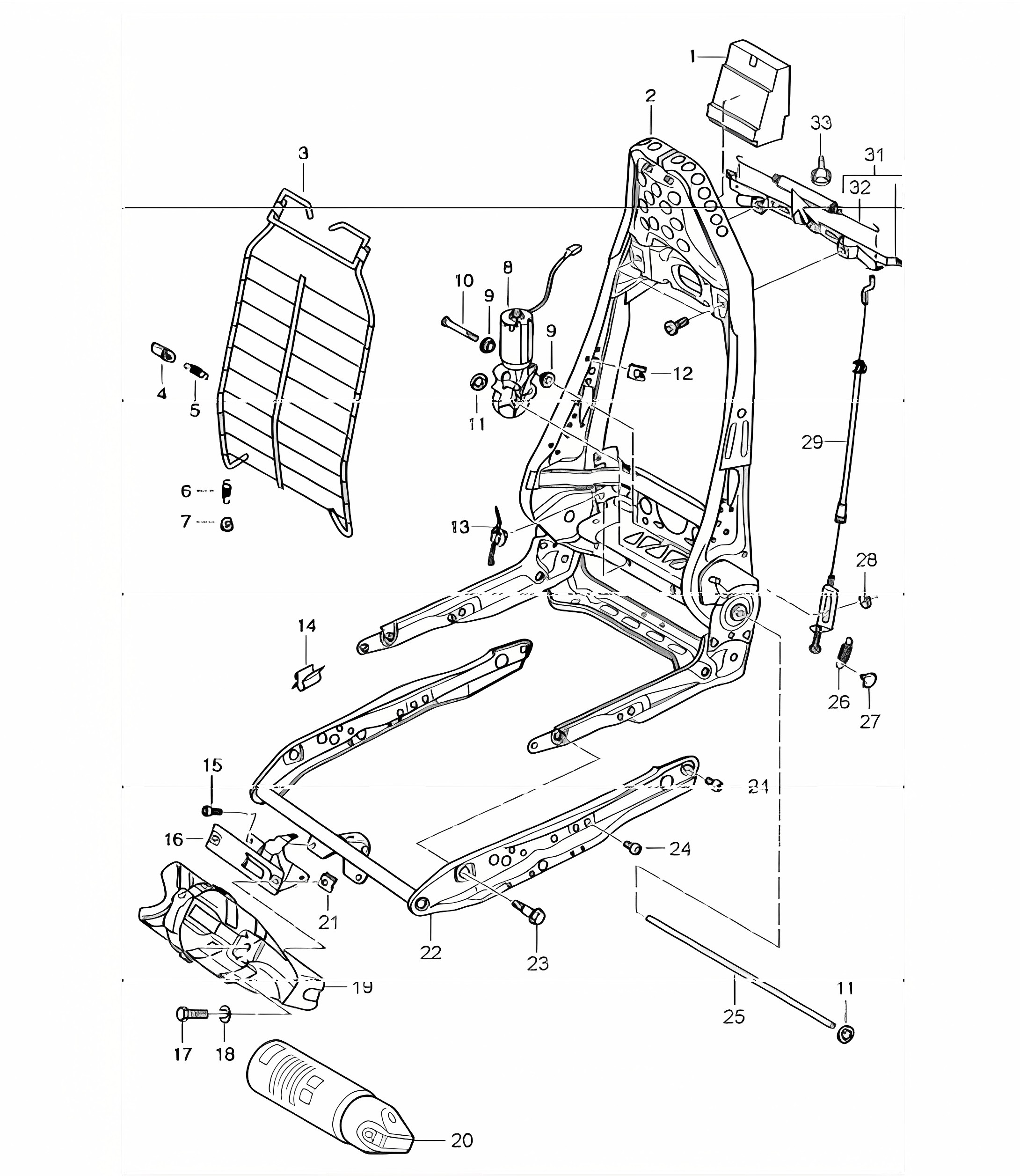 backrest frame, seat frame, standard seat, comfort seat 996 TURBO / GT2 2001-05