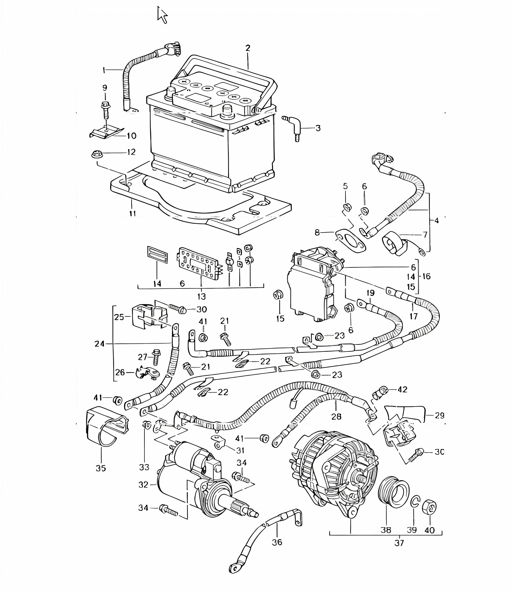 battery, power distributor, starter, generator, battery main switch 996 TURBO 2001-05