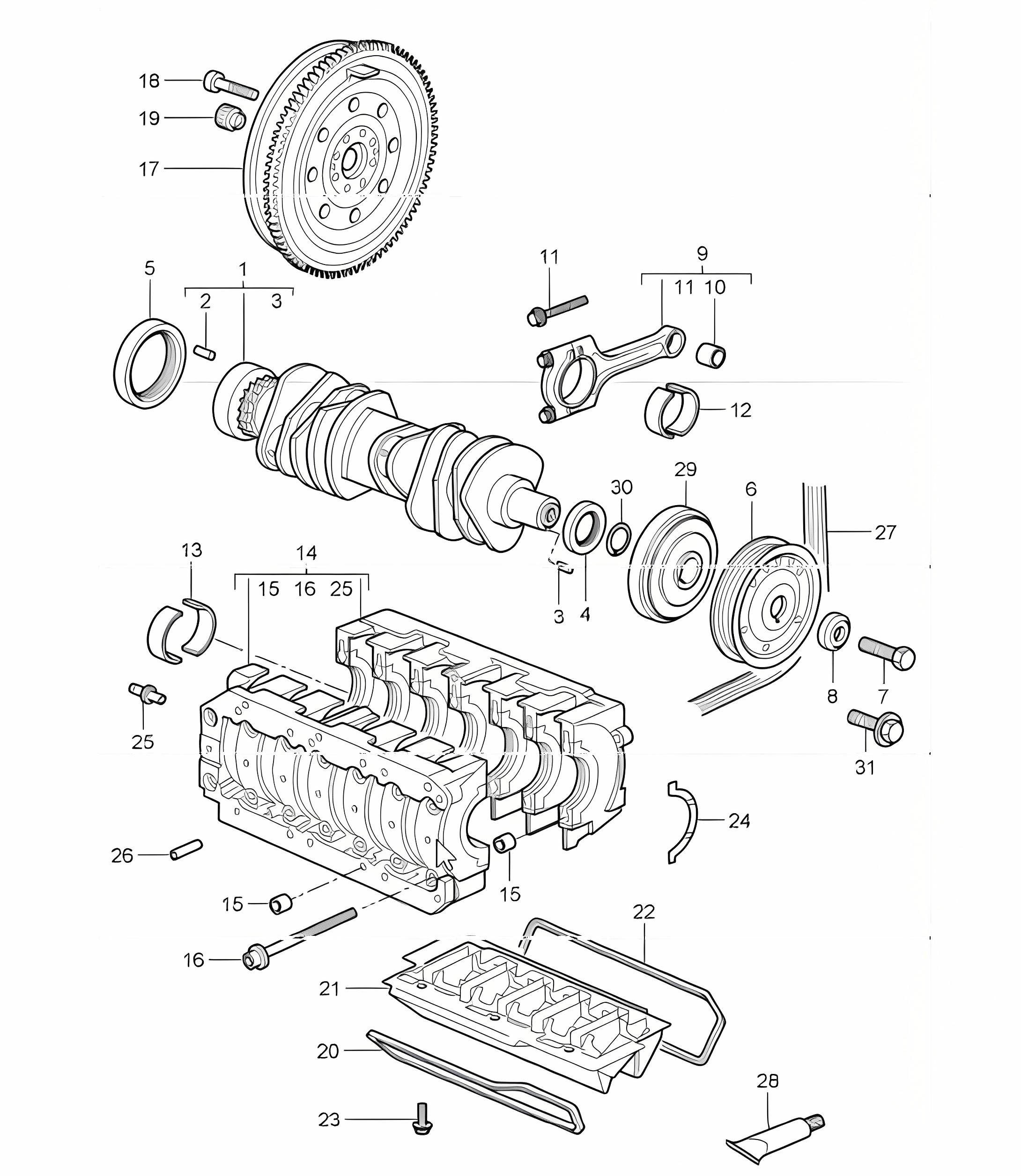 crankshaft for 997.1 M96.05 3.6L COUPE / CABRIO and 997.1 M97.01 3.8L CABRIO S / COUPE S 2005-08