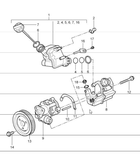 power steering, power-steering pump and container 997.1 2005-08