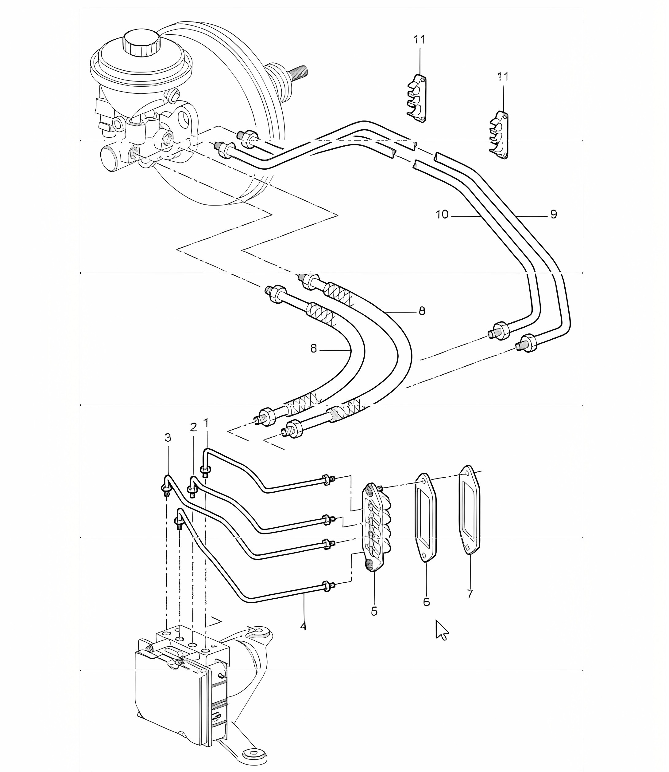 brake lines body front section for 997.1 CARRERA 4 / 4S 2005-08 and 997.1 TARGA / S 2007-08