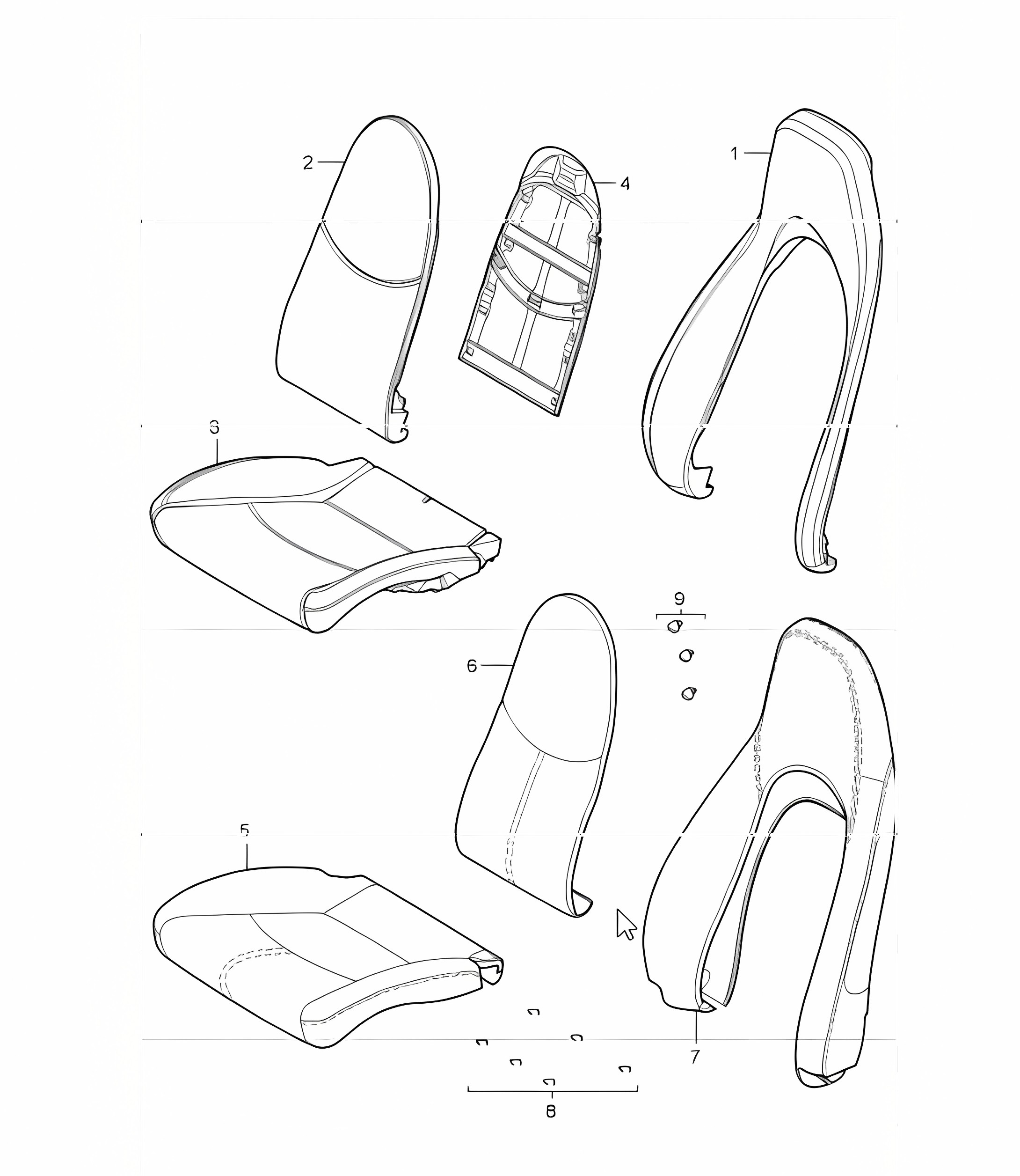 foam part, cover standard seat, comfort seat for 997.1 CARRERA COUPE / CABRIO 2005-08 and 997.1 CARRERA TARGA 2007 ONWARDS