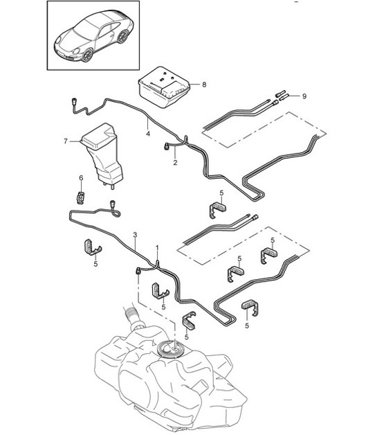Diagram 201-005 Porsche Boxster 981 S / GTS 3.4L 2012-16 Fuel System, Exhaust System