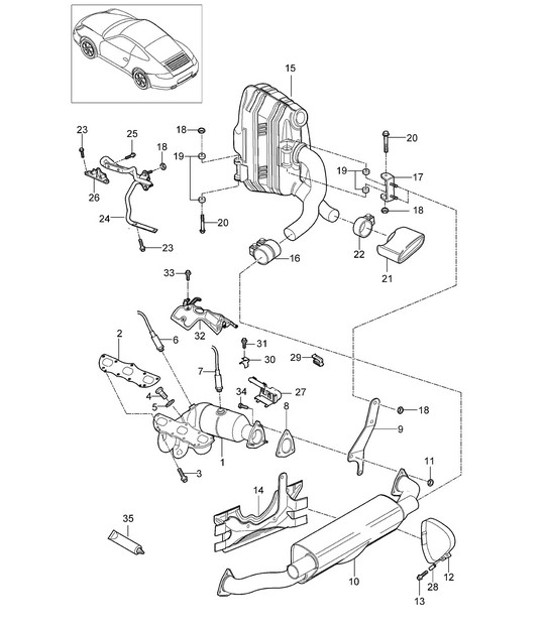 Diagram 202-000 Porsche 991.1 Carrera C4 3.4L (350 Bhp) 2012-16 Fuel System, Exhaust System