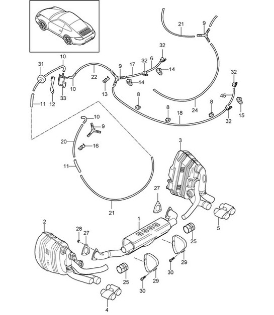 Diagram 202-004 Porsche Boxster 981 S / GTS 3.4L 2012-16 Fuel System, Exhaust System