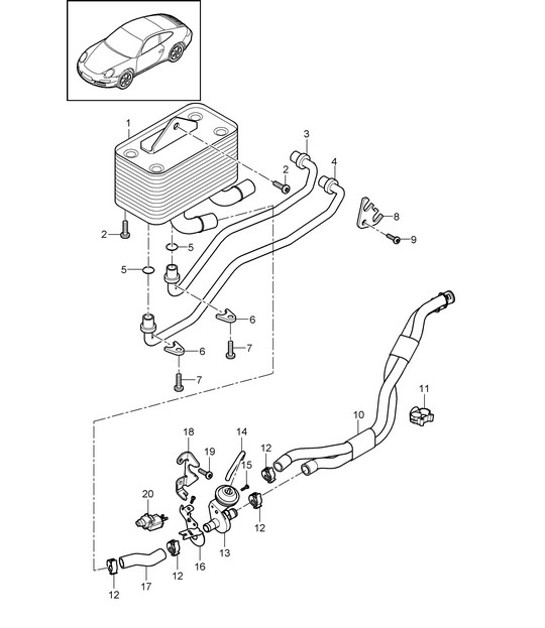 - PDK - Caja de cambios / Intercambiador de calor / Tubería de aceite / Tubería de agua - CG100,CG130 - 997.2 Carrera 2009-12