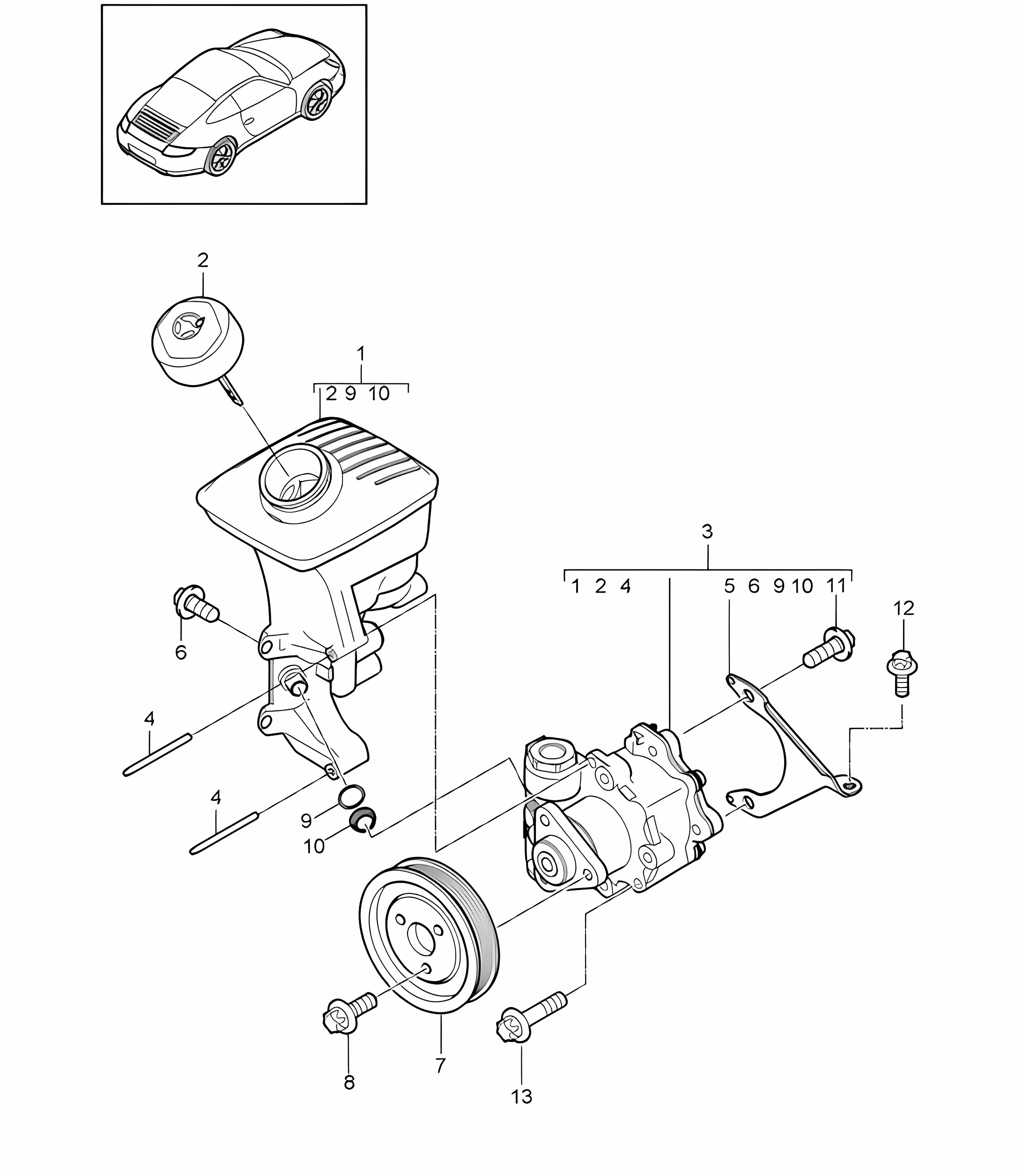 Power steering / Power-steering pump / Container 997.2 Carrera 2009-12