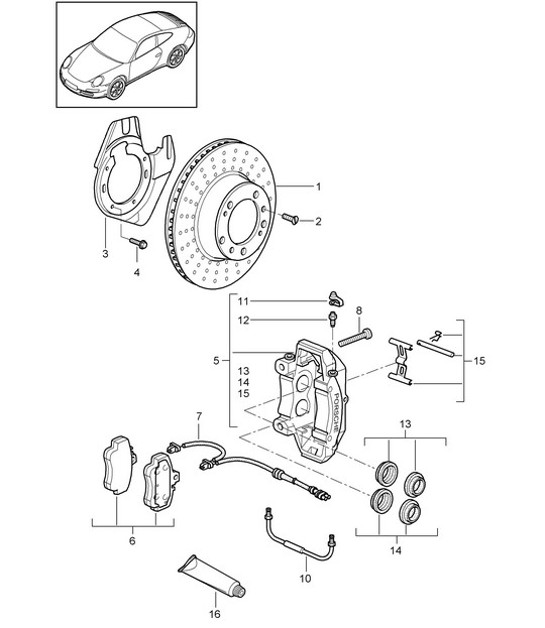 Diagram 602-000 Porsche 997 (911) MK1 2005-2008 Wheels, Brakes