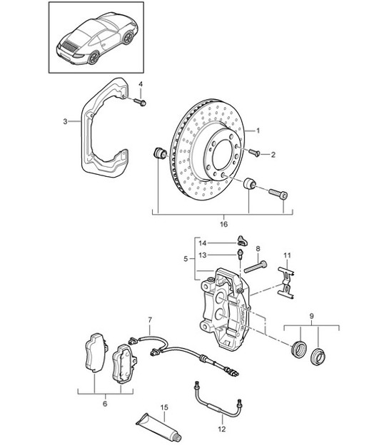 Diagram 603-002 Porsche 996 (911) (1997-2005) Wheels, Brakes