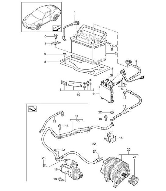 Diagram 902-005 Porsche 957 Cayenne S / GTS 4.8L 2007-10 Electrical equipment