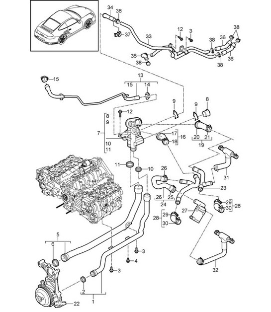 Diagram 105-005 Porsche Boxster 986/987/981 (1997-2016) Engine