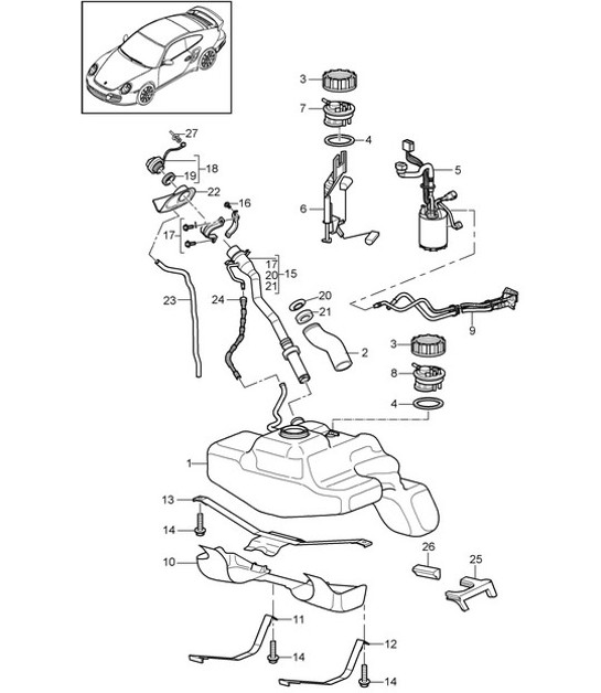Diagram 201-000 Porsche Macan (95B) MK1 (2014-2018) Fuel System, Exhaust System
