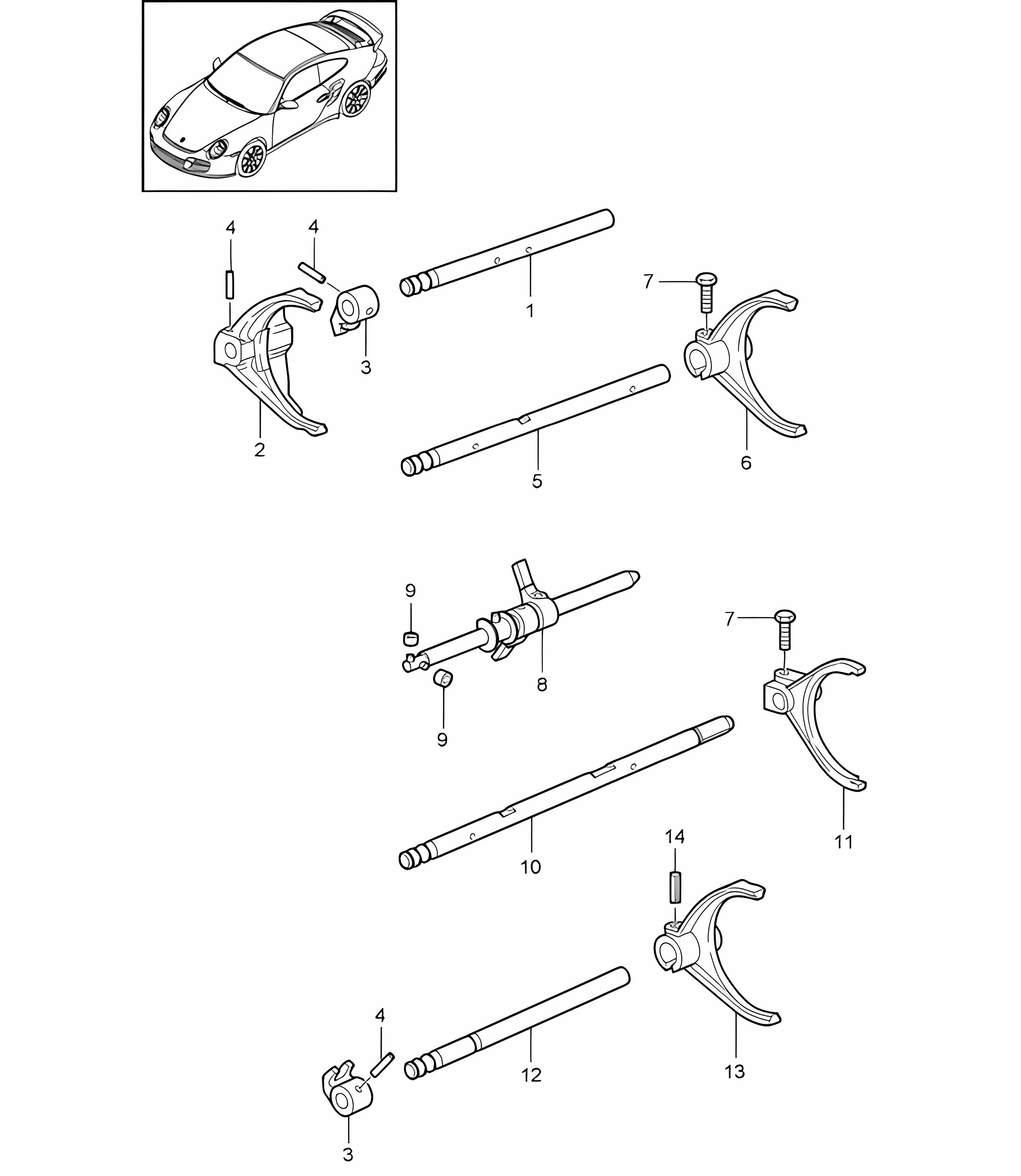 Selector shaft - G9788 - 997.2 GT2 RS 2011