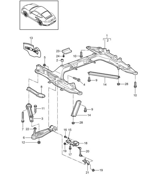 Diagram 401-000 Porsche 911 & 912 (1965-1989) Essieu avant, Direction 