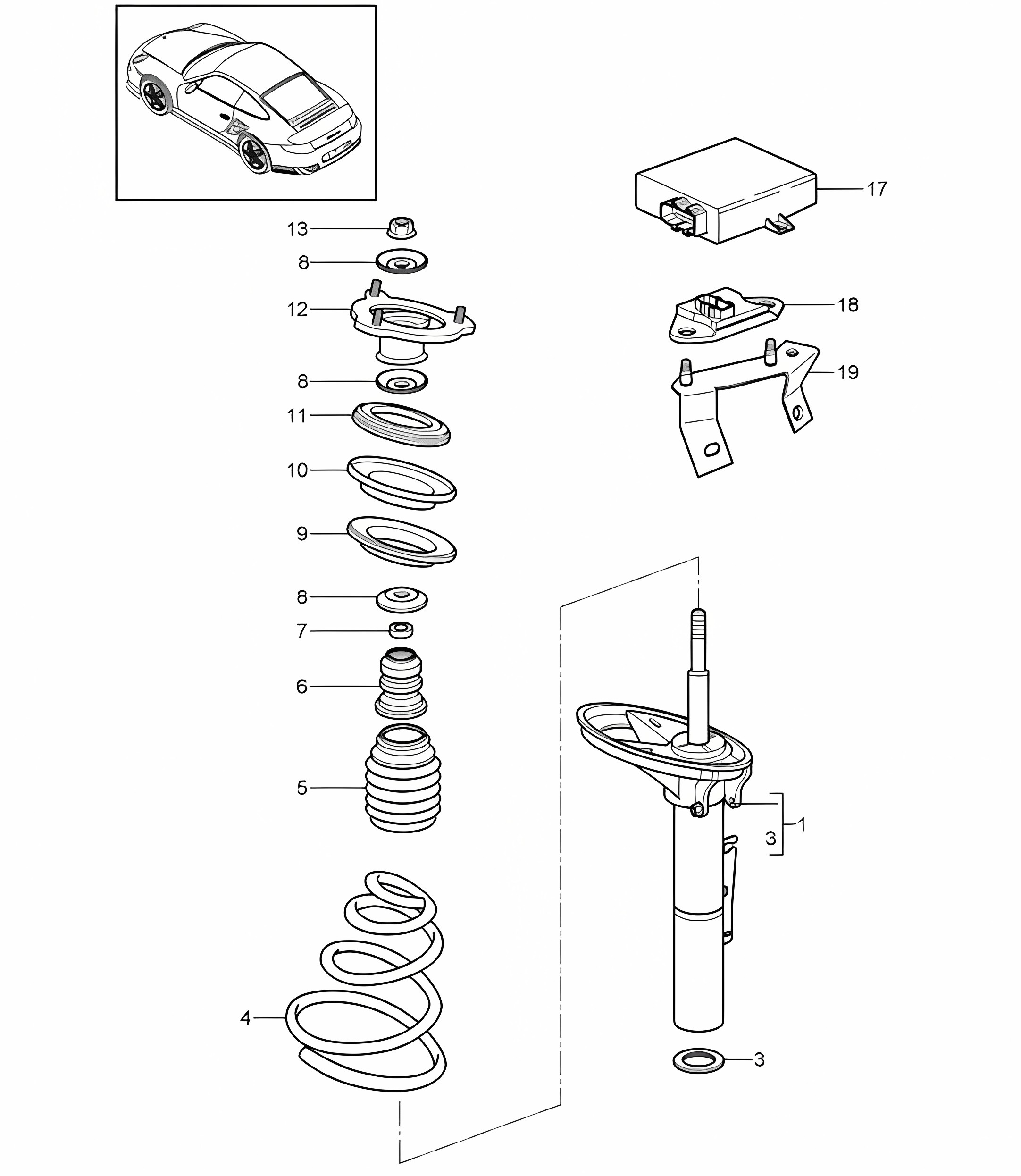 Suspension / Shock absorber strut 997.2 Turbo 2010-13