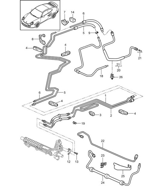 Diagram 403-001 Porsche 997 MK1 Carrera 2S 3.8L 2005-08 Vooras, besturing 