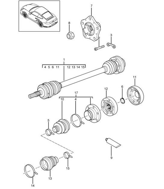 Diagram 501-005 Porsche 997 MKII Carrera C2S 3.8L 2009-12 Rear Axle