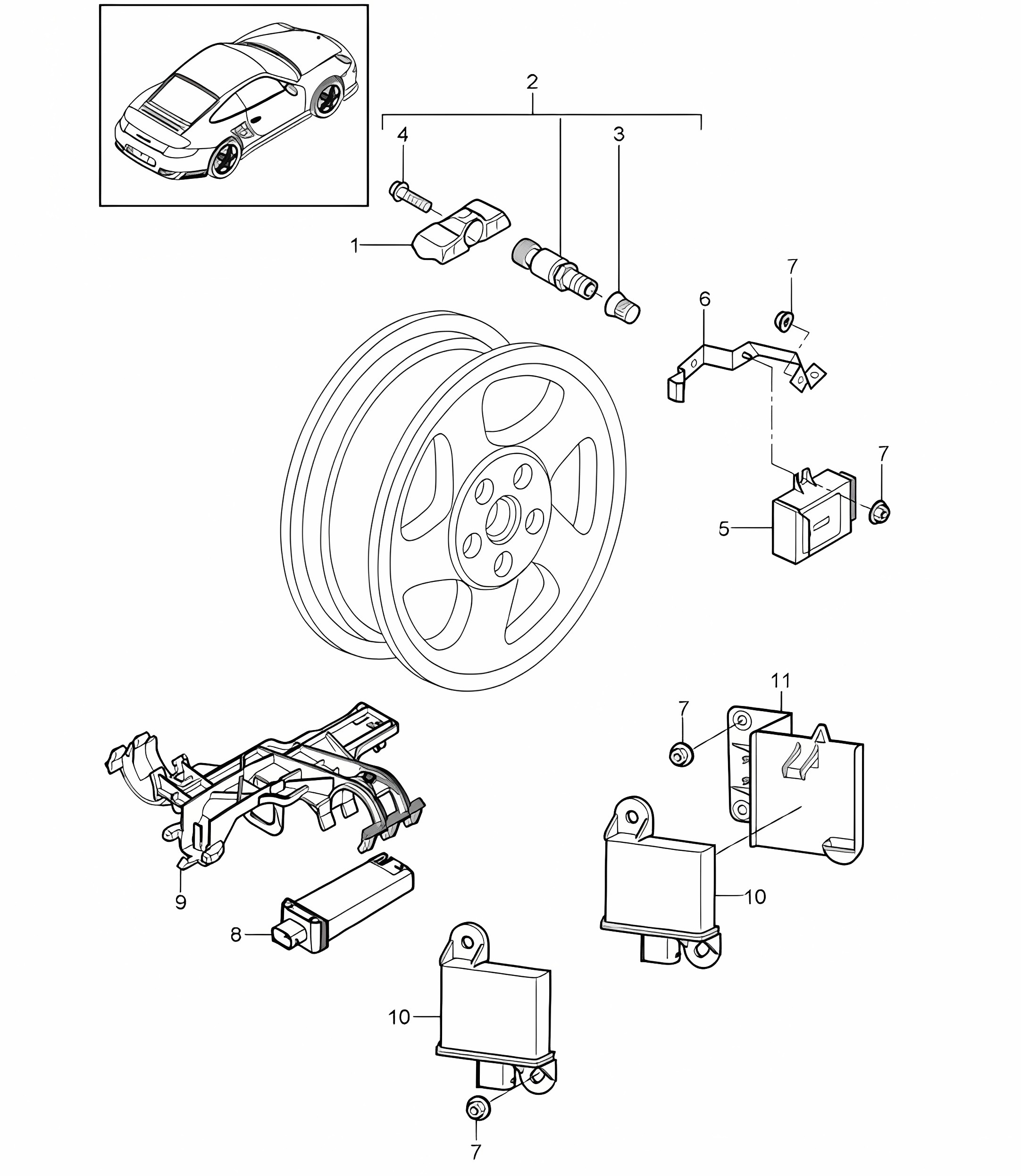Tyre pressure control system - PR:482,483 - 997.2 Turbo 2010-13