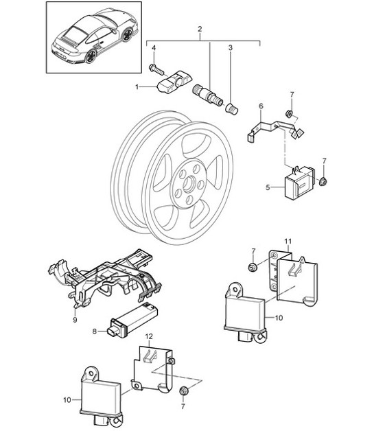 Système de contrôle de pression des pneus - PR:482,483 - 997.2 GT2 RS 2010-11