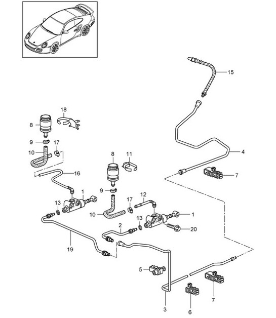 Diagram 702-008 Porsche 911 & 912 (1965-1989) Hand Lever System, Pedal Cluster 