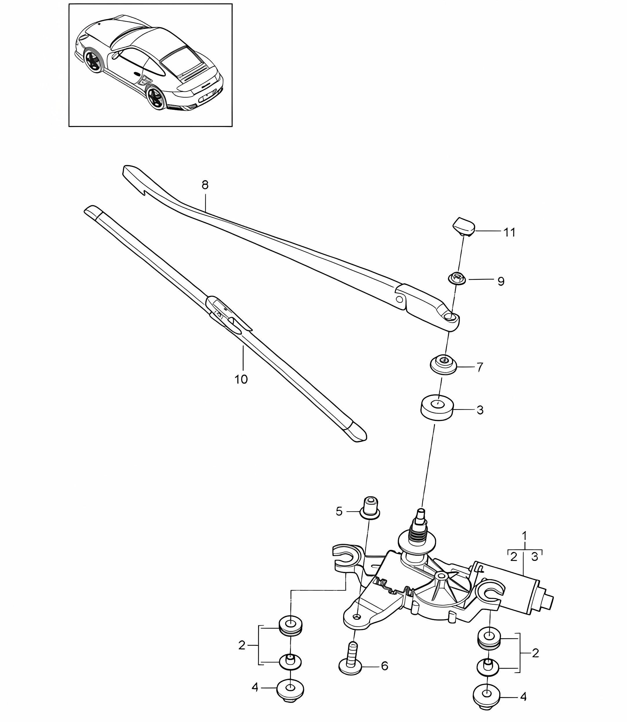 Rear window wiper - PR:425 - 997.2 Turbo / GT2 RS 2010-13