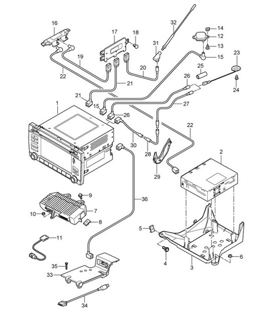 Diagram 911-000 Porsche 997 MK1 Carrera 2 3.6L 2005-08 Equipo eléctrico