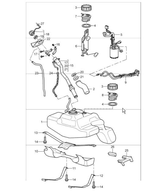 Diagram 201-00 Porsche Macan (95B) MK1 (2014-2018) Fuel System, Exhaust System