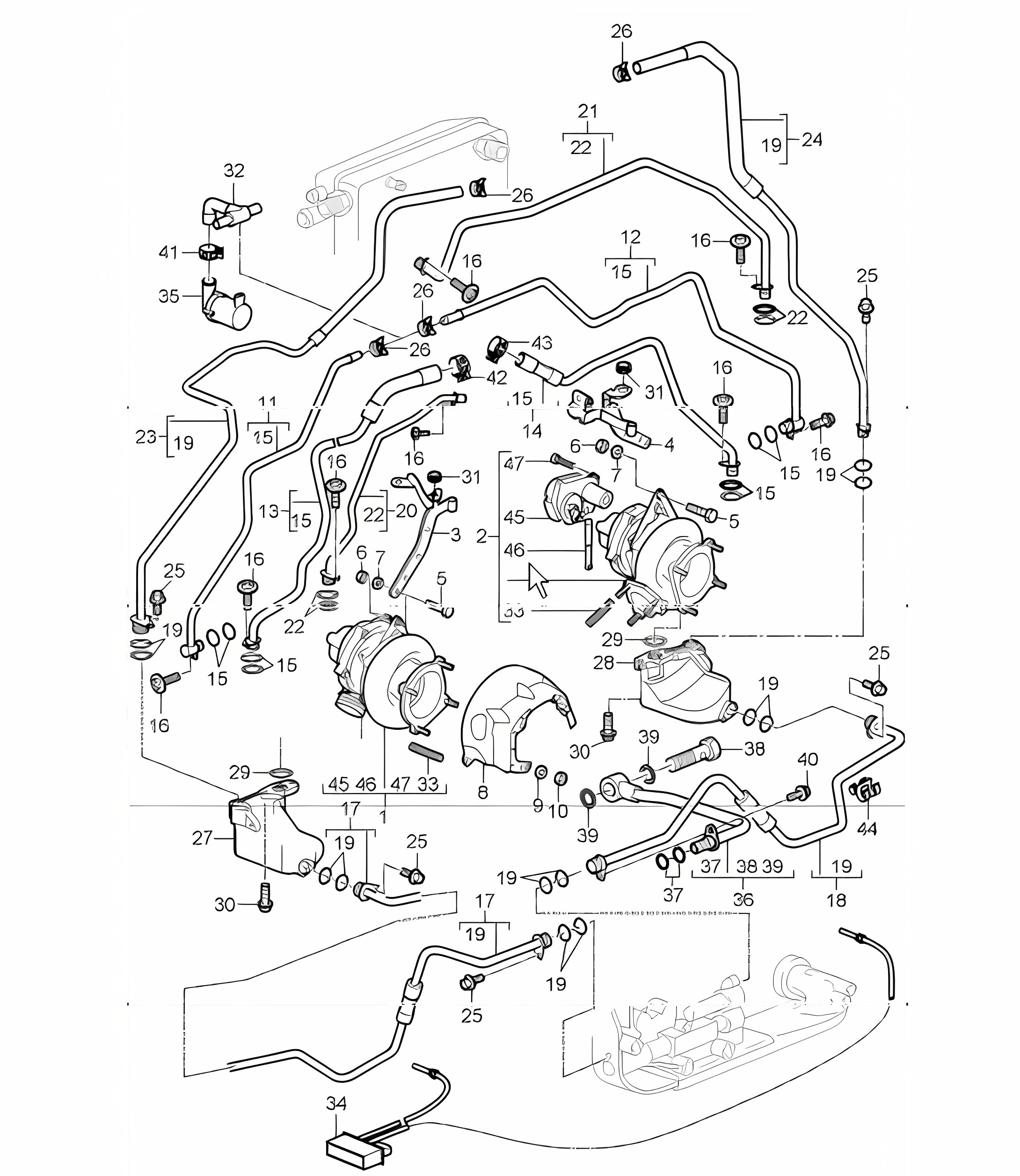 turbocharger with heat protection and oil pipe water line for 997.1 TURBO/GT2 M97.70 2007-09 and 997.1 GT2 RS M97.70 2011