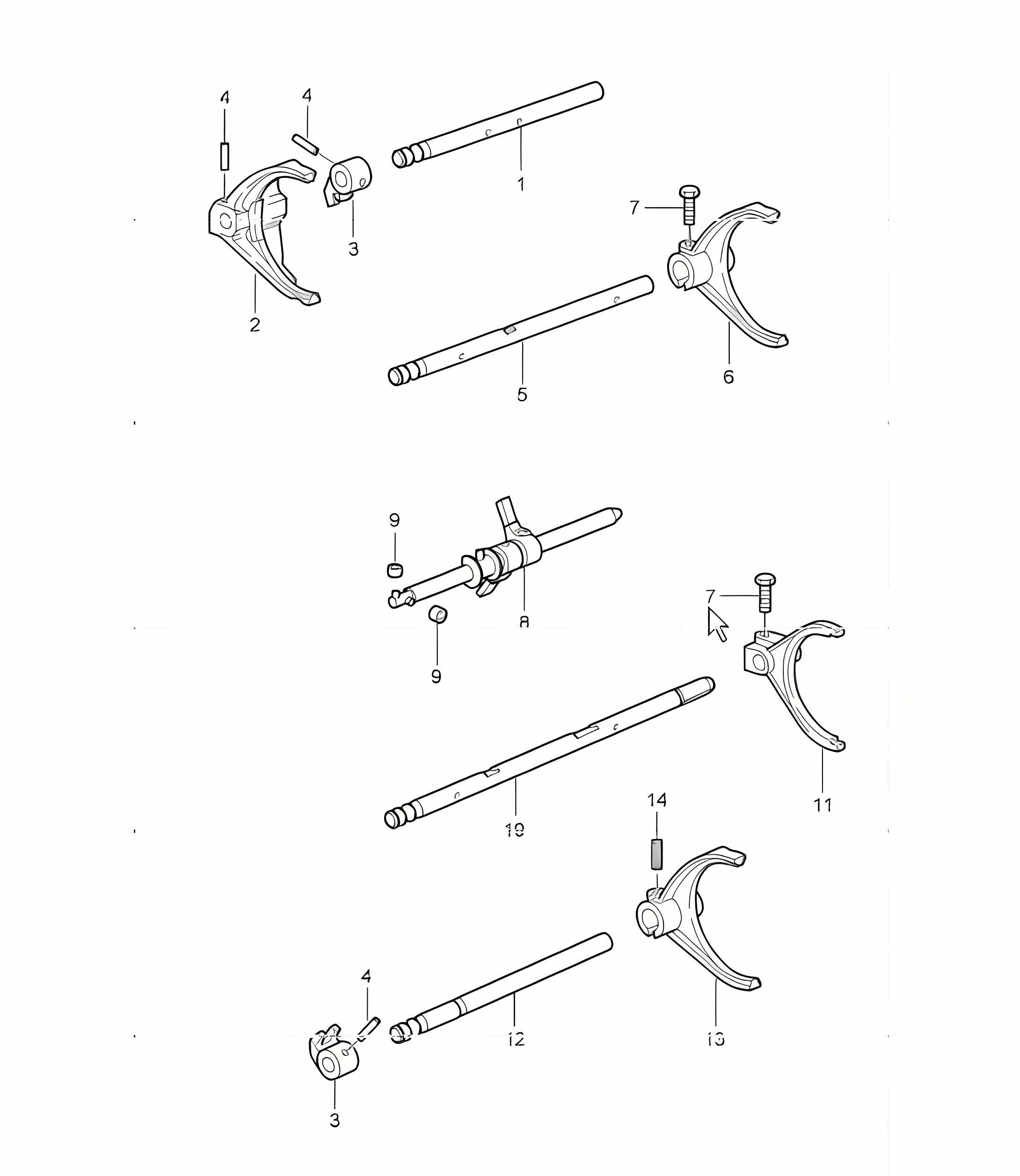 gear shift rod, shift fork,  shift rod for 997.1 TURBO GT2 G97.88 2008-09 and 997.1 GT2 RS G97.88 2011