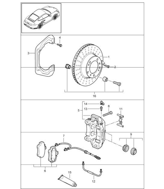 Diagram 603-00 Porsche 997 (911) MK1 2005-2008 Wheels, Brakes