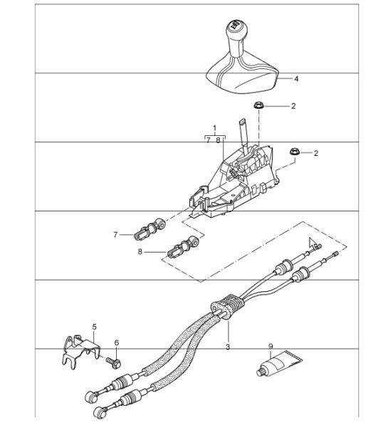 Diagram 701-00 Porsche Macan (95B) MK1 (2014-2018) Système de levier manuel, groupe de pédales 