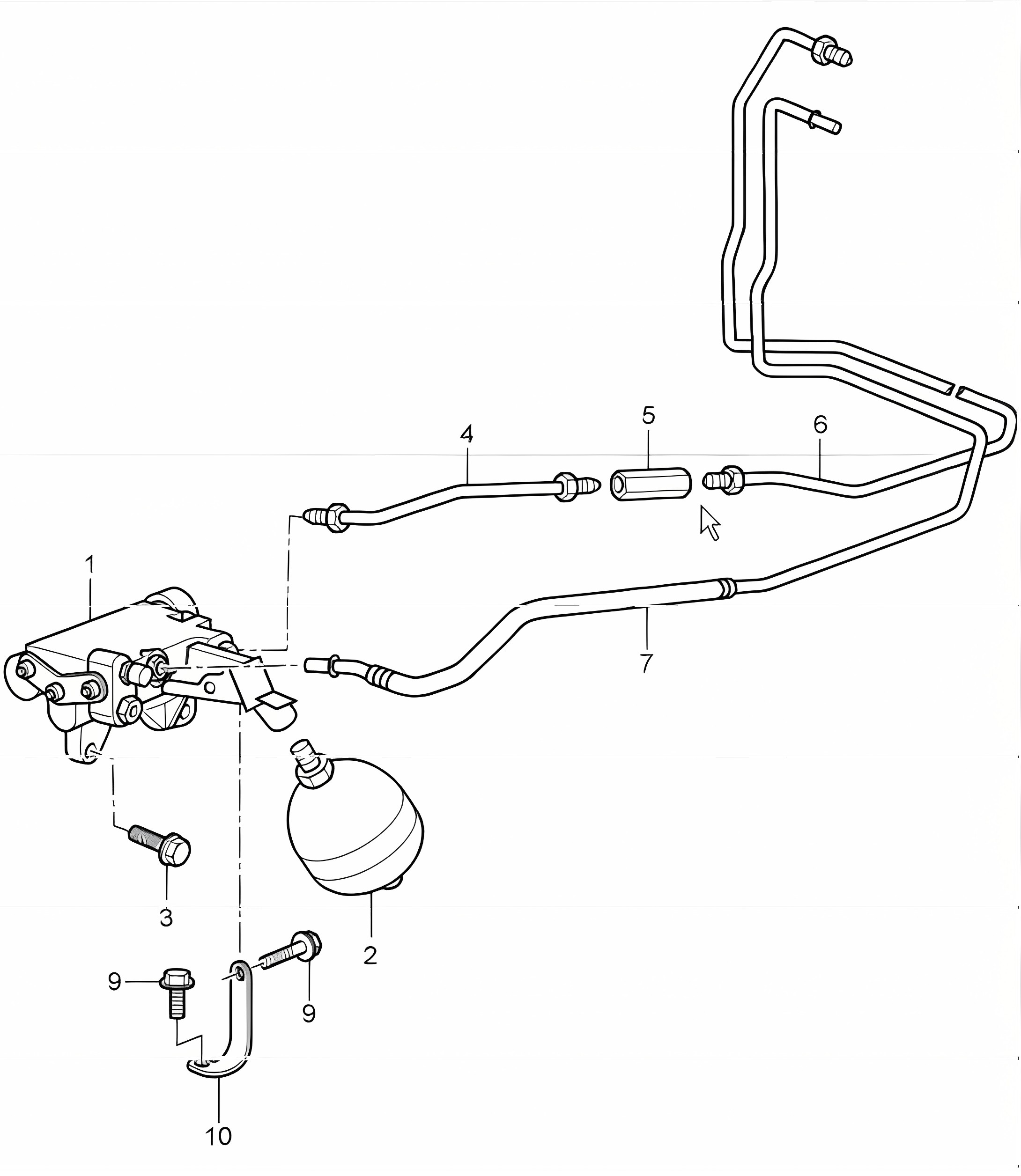 clutch actuation, clutch pipeline, pressure accumulator and clutch operating cylinder for 997.1 TURBO 2007-09