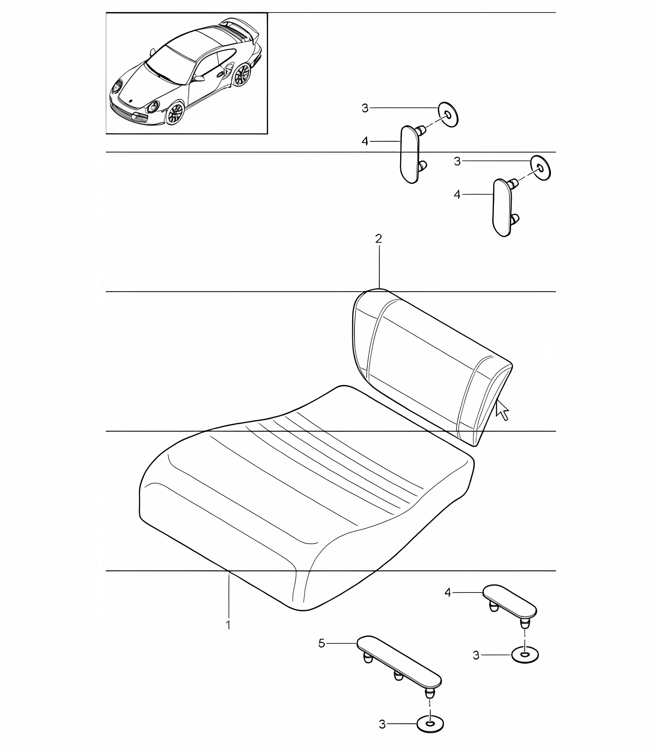 back seat cushion 997.1 TURBO CABRIO 2008 ONWARDS