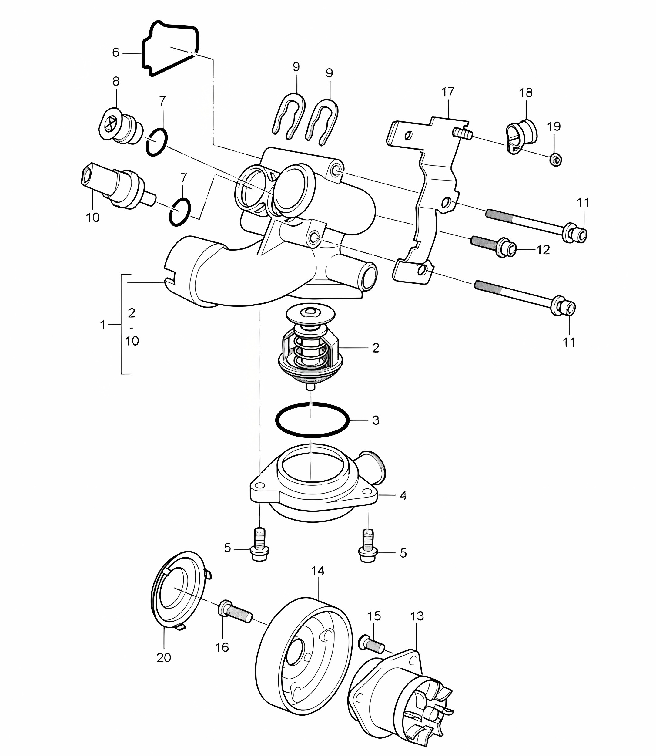 Water pump / thermostat housing - M02.2Y - 955 Cayenne 2004>>