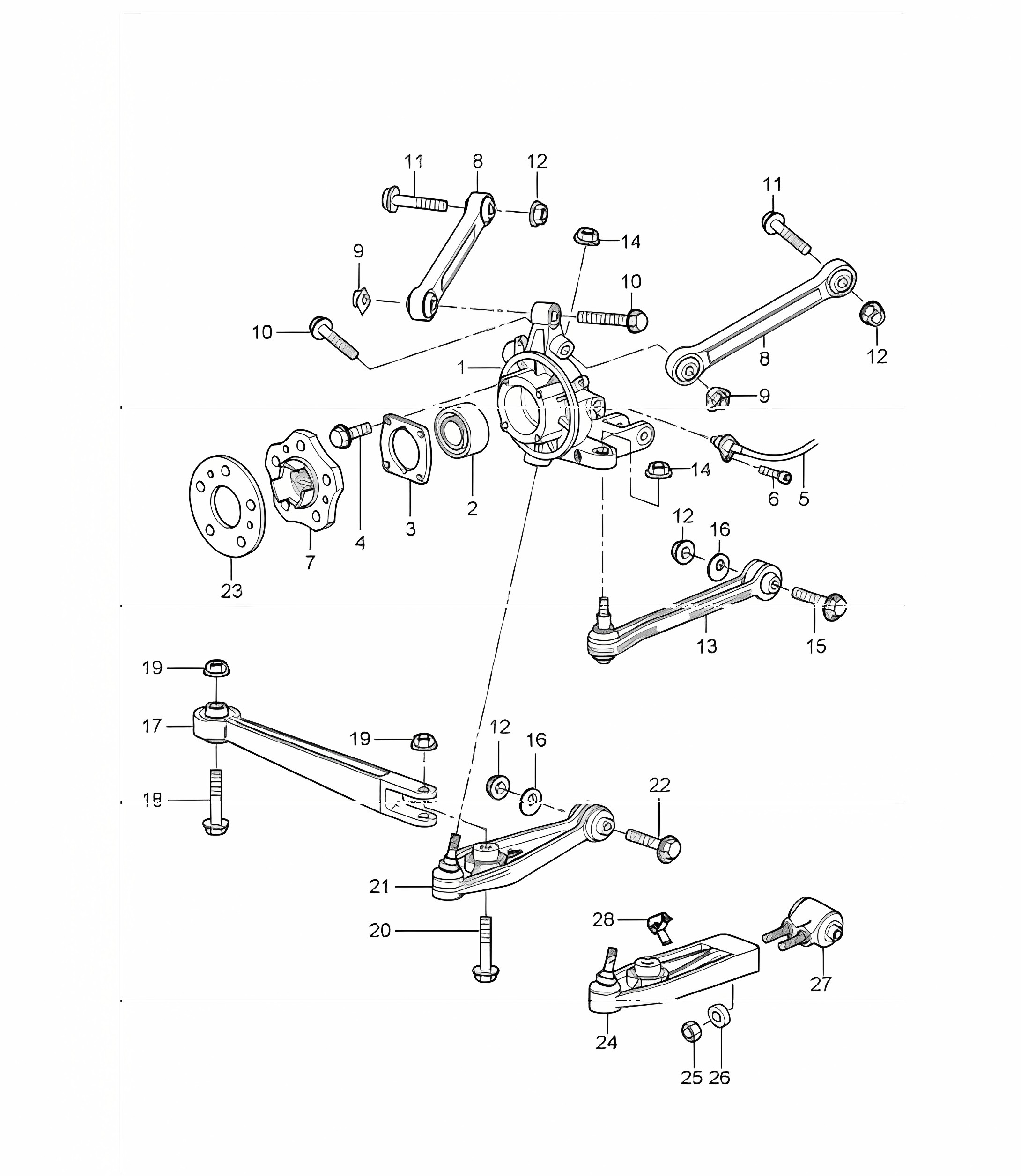 rear axle, wheel carrier, control arm, wheel hub 996 GT3-1 1999-05