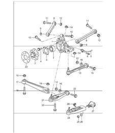 essieu arrière, porte-roue, bras oscillant, moyeu de roue 996 GT3-1 1999-05