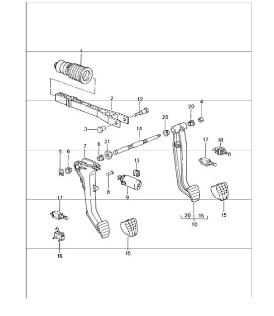 Diagram 702-00 Porsche Macan (95B) MK1 (2014-2018) Sistema de palanca manual, conjunto de pedales 