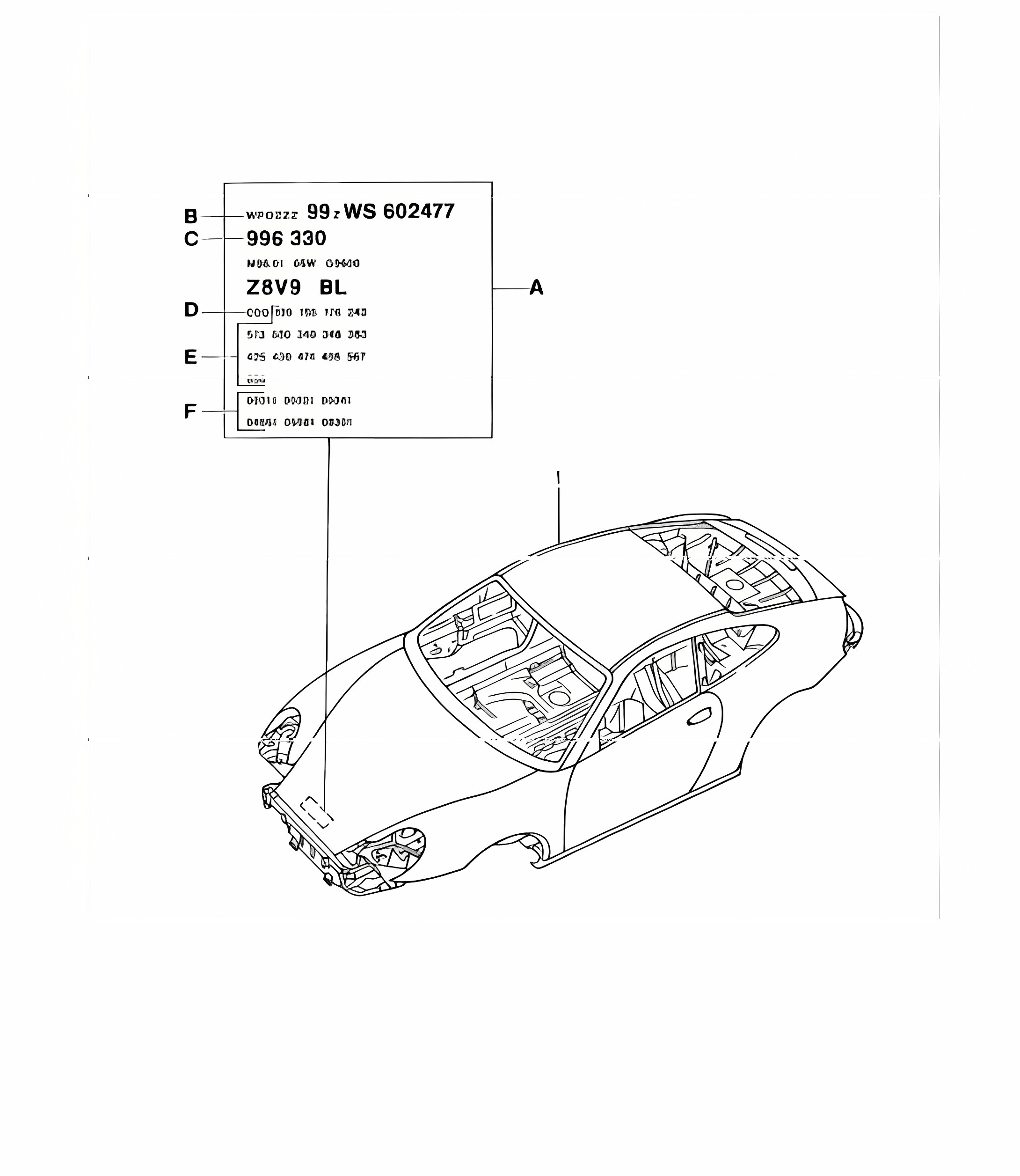 body in white (prime coated sealed with underbody protection with doors/lids/wings) 996 GT3-1 1999-05