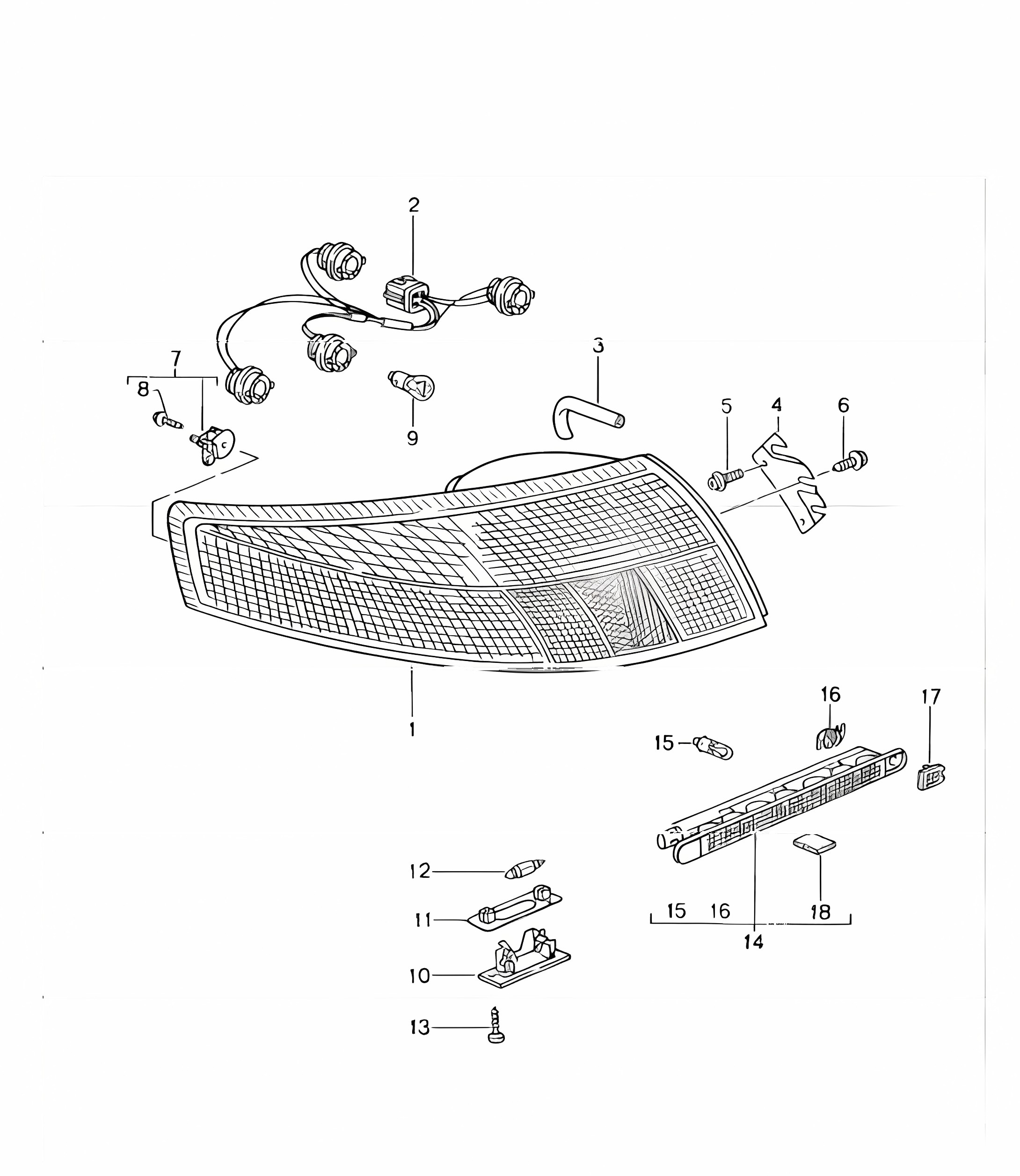 rear light, license plate light, additional brake light for 996 GT3-1 M602 (Raised stop lamp) 1999-05