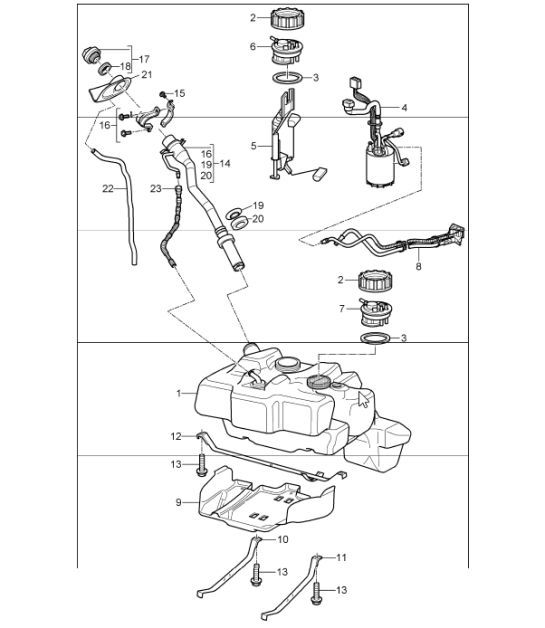 Diagram 201-00 Porsche Macan (95B) MK1 (2014-2018) Fuel System, Exhaust System